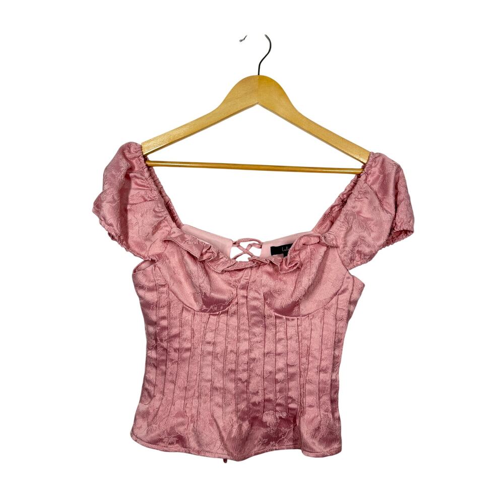 Lulus Bustier Crop Corset Top Size Small Pink Floral Satin Lace-Up Back Coquette